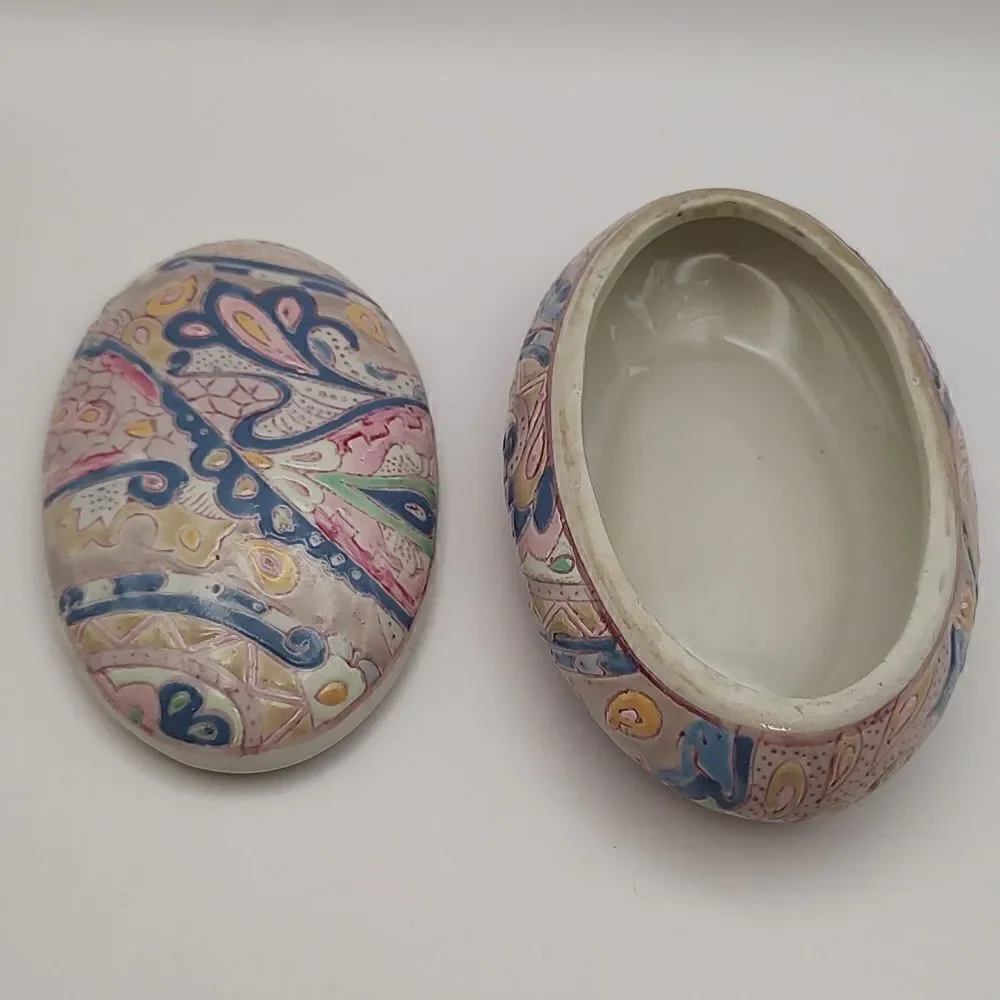 Vintage Hand Painted Oval Lidded Box